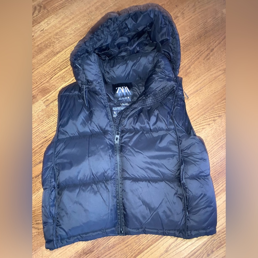 Zara Midnight Black Quilted Vest with Hood